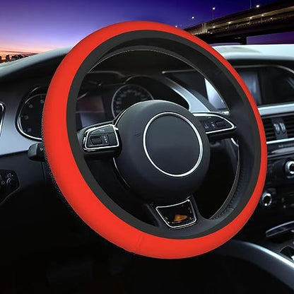 Elastic Stretch Steering Wheel Cover,Warm in Winter and Cool in Summer, Car Universal 15 inch, Microfiber Breathable Ice Silk, Anti-Slip, Odorless, Easy Carry,Red - color: Red