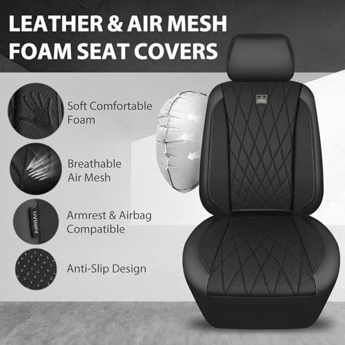 CAR PASS Thick Foam 3D Air Mesh Leather Car Seat Covers Front Seats Only, Luxury Breathable Premuim PU Leather Two Front Seat Covers,Airbag Compatible Universal Fit for 95% Sedan Van Truck SUV, Black - color: Black Air Mesh, size: Two Front