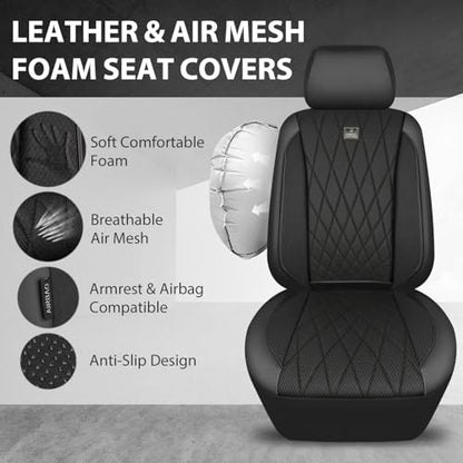 CAR PASS Thick Foam 3D Air Mesh Leather Car Seat Covers Front Seats Only, Luxury Breathable Premuim PU Leather Two Front Seat Covers,Airbag Compatible Universal Fit for 95% Sedan Van Truck SUV, Black - color: Black Air Mesh, size: Two Front