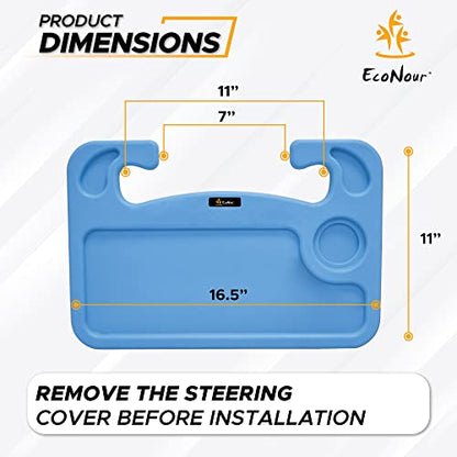 EcoNour 2 in 1 Car Steering Wheel Desk | Steering Wheel Tray for Laptop Car Mount with Pen Holder | Car Food Tray for Eating with Drinks Holder | Multipurpose Travel Car Accessories | Blue - size: Medium-Blue