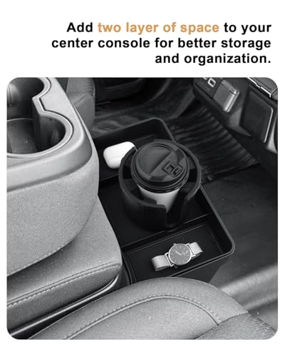 Center Console Tray For 2019-2026 Chevy Silverado/GMC Sierra 1500 & 2020-2026 Silverado/Sierra 2500 HD/3500 HD - Double Layer Storage Tray With Removable Cup Holder - Only Fit Split-Bench Front Seat - size: 2019-2026 Silverado/Sierra Oragnizer+Cup Holder