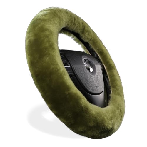 Furry Fluffy Wool Sheepskin car Steering Wheel Cover for Girls Women Universal car 14 1/2-15 1/2inchs (Pea Green) - color: Pea Green
