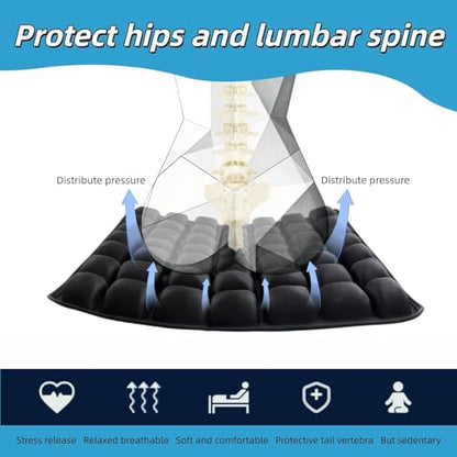 Inflatable Seat Cushion, Press to Inflate Airplane Seat Cushion for Long Flights, 49 Air Cell Wheelchair Cushion, Portable Pressure Relief Seat Pad for Office Chair Car Travel, TPU Non Slip - size: X-Large