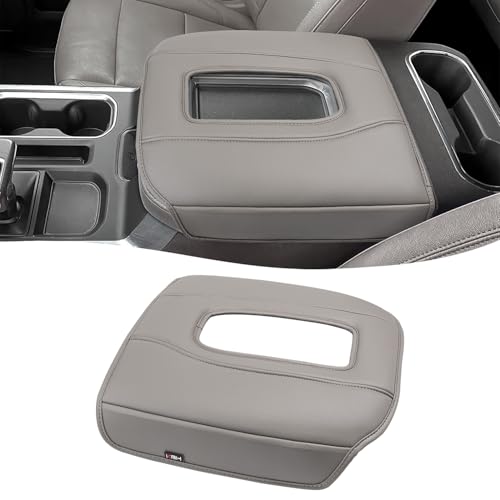 KBH Center Console Armrest Cover for 2019-2026 Chevy Silverado & GMC Sierra, 2021-2026 Tahoe & Suburban & Yukon, Bucket Seat Console, Leather Arm Rest Cover for Car, Gideon Gray - color: Gideon Gray, size: Bucket Seat, Silverado/Sierra 2019-2026 etc.