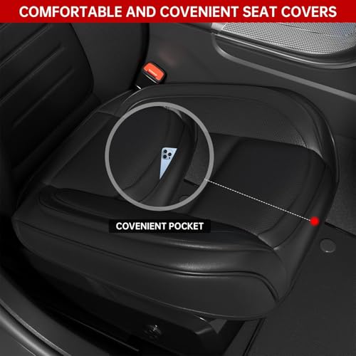 2Pcs Car Seat Cover Front PU Leather Seat Covers Universal Bottom Seat Covers for Most Vehicles,Sedan,Truck,SUV,21.26 inches in Length and 21.26 inches in Width (Black-Front Bottom 2 Piece) - color: Black-Front Bottom 2 Piece