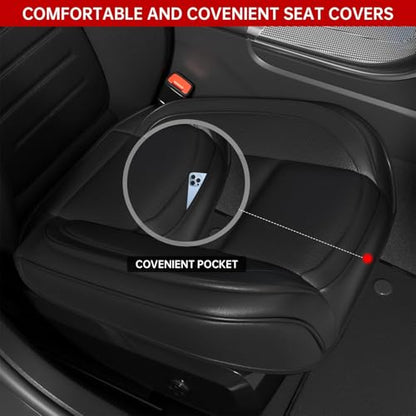 2Pcs Car Seat Cover Front PU Leather Seat Covers Universal Bottom Seat Covers for Most Vehicles,Sedan,Truck,SUV,21.26 inches in Length and 21.26 inches in Width (Black-Front Bottom 2 Piece) - color: Black-Front Bottom 2 Piece