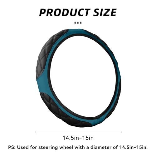15 Inch Car Leather Steering Wheel Cover, Automotive Accessories Elastic Breathable Anti-Slip Soft Wheel Protector Fits Men and Women, Suitable for SUVs, Trucks, Vehicles and RVs (Dark Green) - color: Dark Green