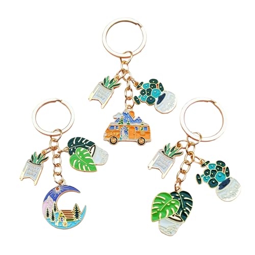 YOUNGGRACE Succulent Shaped Keychain 3-Pack for Women, Decorative Plant Keychain Set with Plant, Car and Moon Charms, Stylish Accessories for Bags or Car Keys, Unique Gift Idea for Plant Lovers