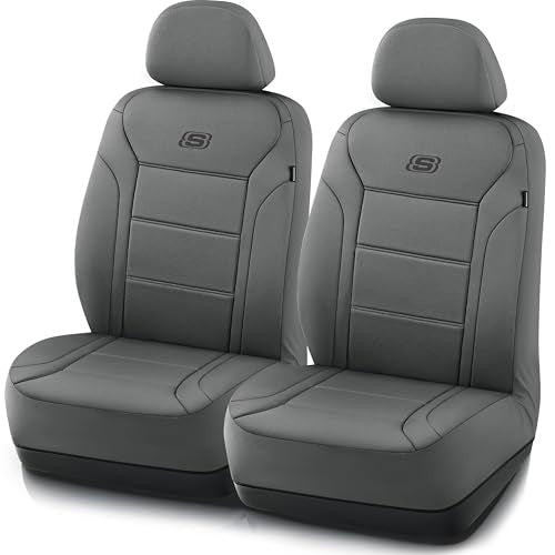 Skechers Memory Foam Car Seat Covers, Lycra Fabric Seat Covers, Car Seat Covers Front Seats Airbag Compatible, Automotive Comfort Protection for Most Cars, Trucks, SUVs, Grey - color: Grey, size: Two Front