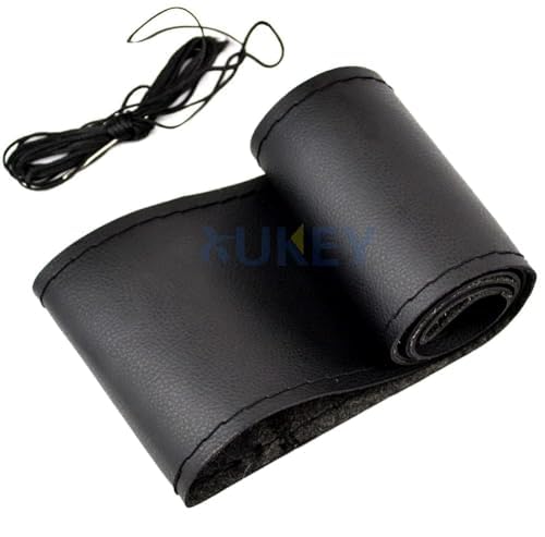 38cm/15 Inch Leather Steering Wheel Cover Stitch On Wrap, Breathable, Anti-Slip Steering Wheel Cover for Nissan Qashqai Toyota Camry RAV4 VW Golf - color: Black