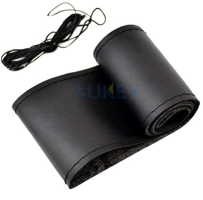 38cm/15 Inch Leather Steering Wheel Cover Stitch On Wrap, Breathable, Anti-Slip Steering Wheel Cover for Nissan Qashqai Toyota Camry RAV4 VW Golf - color: Black