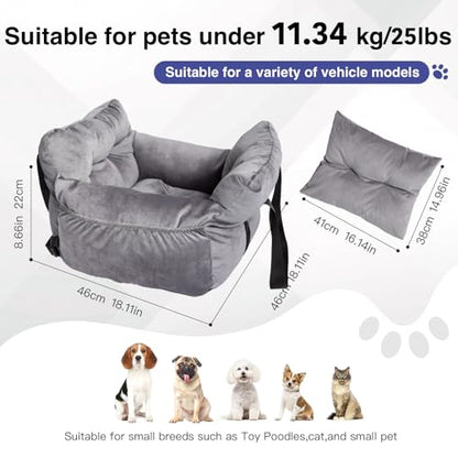 Pet Car Booster Seat for Small Dogs up to 25 lbs with Safety Straps, Storage Pockets, Travel Carrier Bed Booster Seat, Machine Washable (Gray) - color: Space Gray