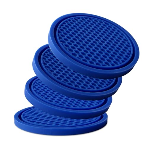 Car Cup Holder Coaster 4 Pack - Non Slip & Shockproof,Flexible PVC Rubber Insert for Car/Truck/SUV/Van (2.75"x0.2") Universal Fit Auto Cup Holders Accessories for Women and Man (Blue) - color: Blue