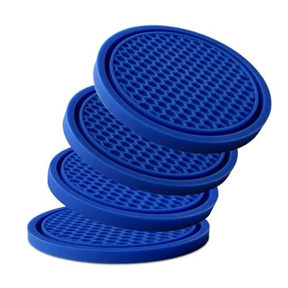 Car Cup Holder Coaster 4 Pack - Non Slip & Shockproof,Flexible PVC Rubber Insert for Car/Truck/SUV/Van (2.75"x0.2") Universal Fit Auto Cup Holders Accessories for Women and Man (Blue) - color: Blue