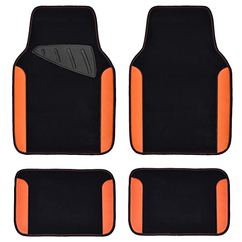 CAR PASS Waterproof Car Floor Mat, Universal Fit Car Mats with Driver Heel Pad, Leather Car Carpet, Anti-Slip Nibbed Backing Floor Mats for SUV, Vans,Sedan,Truck, Automotive Set for Women (Orange) - color: Black With Orange