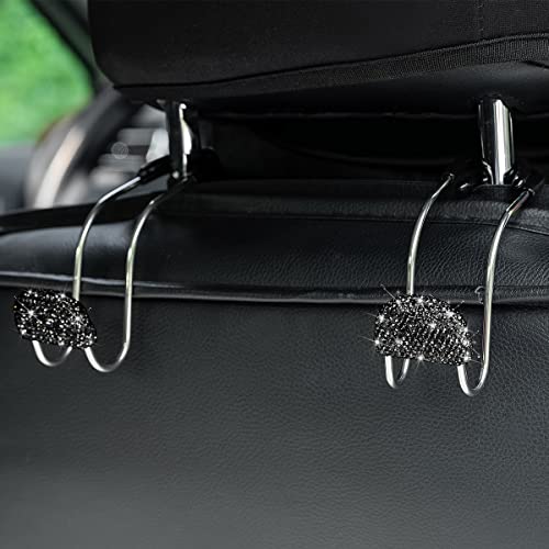 Car Headrest Hook, 2 Pack Bling Backseat Organizer Hanger for Purse Clothes Grocery Bag, Rhinestones Auto Headrest Storage Holder, Universal Car Seat Accessories for Most Vehicle (Black) - color: Black