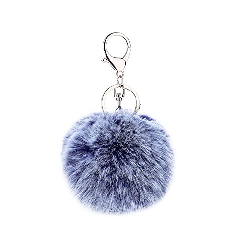 Cute Faux Rabbit Fur Ball Pom Pom Keychain Car Key Ring Handbag Tote Bag Pendant Purse Charm - color: Frost Purple New1