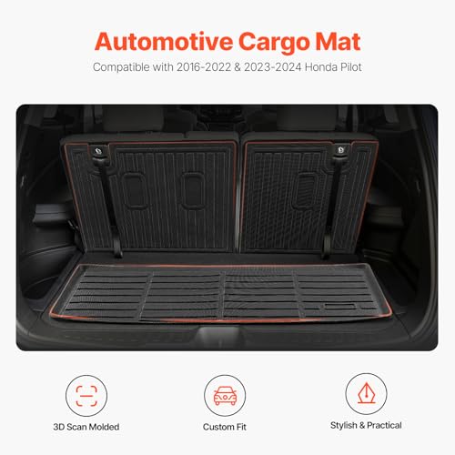VEVOR Cargo Mats Compatible with 2016-2022 & 2023-2024 Honda Pilot, Custom Fit TPE Cargo Liner Set for SUVs, Trunk and Back Seat Protector Replacement, Black, Trunk Mat and Backrest Mats - style: Honda Pilot 2016-2024