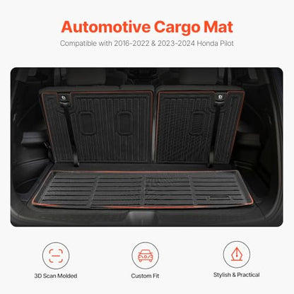 VEVOR Cargo Mats Compatible with 2016-2022 & 2023-2024 Honda Pilot, Custom Fit TPE Cargo Liner Set for SUVs, Trunk and Back Seat Protector Replacement, Black, Trunk Mat and Backrest Mats - style: Honda Pilot 2016-2024