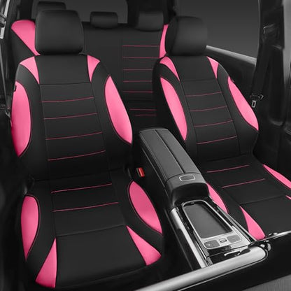 CAR PASS Waterproof Car Seat Covers Full Sets, Universal Fit Seat Covers for Cars, EVA Neoprene Seat Cover Set Full Sets, Interior Covers for Auto SUV,Vans,sedans, Trucks,(Black Pink) - color: Pink Full Sets