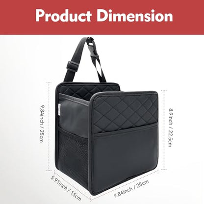 Witaxima Upgrade Car Seat Organizer Backseat with Storage Pockets, Multipurpose Car Organizer Hanging, Car Trash Bag Can,Premium PU Leather Garbage Can 2.14 Gallon Large Capacity, Black.