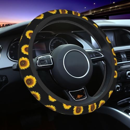 Yellow Sunflower Steering Wheel Cover - Sunflower Steering Wheel Covers Women Men Girls Car Accessories Decor Anti-Slip Auto Neoprene Universal 15 Inch Steering Wheel Protector - color: Yellow Sunflower