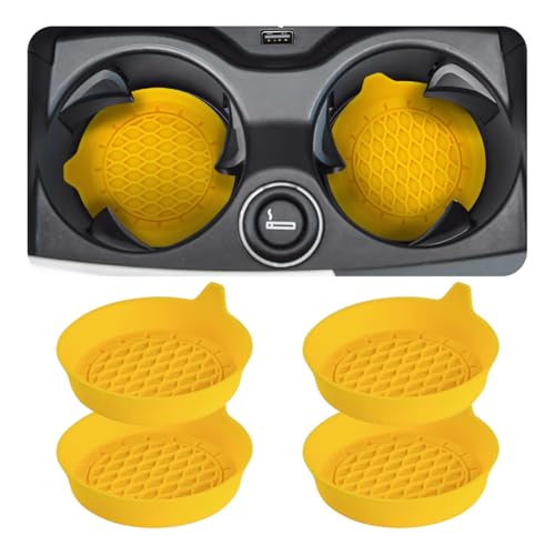 Zpana 4PCS Car Cup Holder Coasters, Silicone Non-Slip Vehicle Cup Recessed Mats, Sift-Proof Automotive Interior Drink Insert Decor Accessories, Universal for SUV, Sedan, Truck (Yellow) - color: Yellow/Silicone