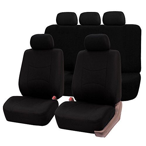 FH Group Full Set Cloth Car Seat Covers - Universal Fit, Low Back Front Seat Covers, Airbag Compatible, Split Bench Rear Seat, Washable Seat Cover for SUV, Sedan, Van, Black - color: Black, style: Full Set