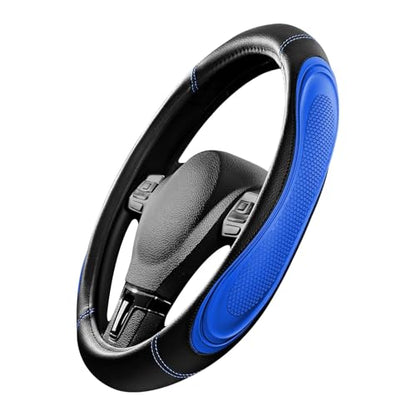 Blue Film Splicing Leather Steering Wheel Cover, Microfiber Leather, Anti-Slip, Breathable, Universal Fit for 14.5–15 in Steering Wheel Cover for Men Women - color: Film-Grained - Blue