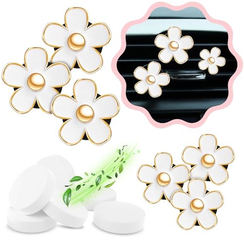 6 Pieces Daisy Car Decoration Flower Air Vent Clip Air Conditioning Outlet Clip Air Freshener Clip Car Interior Decor Charm Colorful Interior Accessories for Girls Women - color: White
