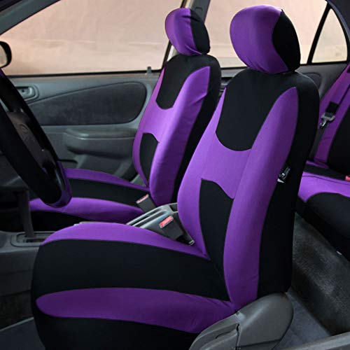 FH Group Light & Breezy Cloth Car Seat Covers, 7 Seater Three Row Set- Airbag & Split Ready -Universal for Cars Trucks and SUVs (Purple/Black) - color: Purple