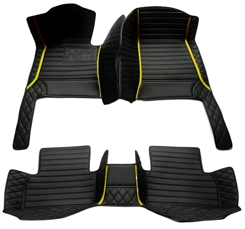 Customize Car Floor Mats for 99% Sedan SUV Sports Car All Weather Leather Full Coverage Waterproof Non-Slip Vehicle Lining Pads (Black Yellow Stitching) - color: Black yellow stitching