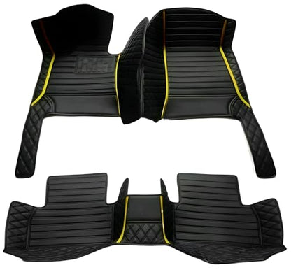 Customize Car Floor Mats for 99% Sedan SUV Sports Car All Weather Leather Full Coverage Waterproof Non-Slip Vehicle Lining Pads (Black Yellow Stitching) - color: Black yellow stitching