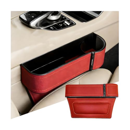 Car Seat Gap Filler Organizer with Cup Holder Expander, Leather Console Seam Filler Storage Box, Auto Front Seat Gap Organizer for Phones Keys Glasses, Universal Fit (Wine Red Passenger) - color: Wine Red, size: Passenger
