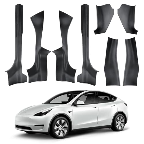 8PCS Door Sill Protector for 5-Seats Tesla Model Y Juniper 2025-2026 - Anti-Kick Carbon Fiber Pattern Entry Guard - Anti-Scuff Waterproof Door Cover - No Drill Installation ABS Hard Interior Kick Pad