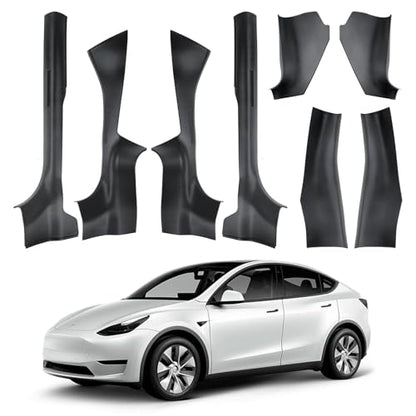 8PCS Door Sill Protector for 5-Seats Tesla Model Y Juniper 2025-2026 - Anti-Kick Carbon Fiber Pattern Entry Guard - Anti-Scuff Waterproof Door Cover - No Drill Installation ABS Hard Interior Kick Pad