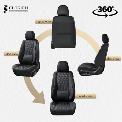 Leather Seat Covers Full Set Black Car Seat Covers with Lumbar Support Waterproof Car Seat Cushion 5 Seats Full Coverage Seat Protector Universal Fit for Most Cars Sedans Trucks SUV, Black