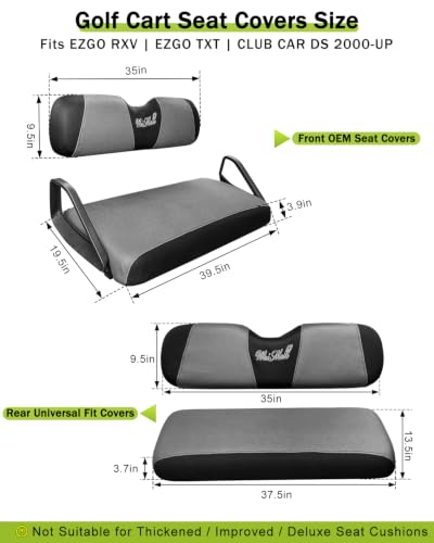 Golf Cart Seat Covers Front & Rear Set for EZGO TXT RXV | Also Fits Club Car DS - 2000-Up | Breathable Mesh | Cool & Sweat-Proof | Machine Washable | Easy to Install, Black&Grey - color: Grey & Black, size: Rear + Front Seat EZGO TXT RXV Club Car DS 2000-