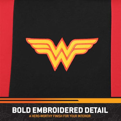 BDK Wonder Woman Car Seat Covers - Full 9 Piece Set - Warner Brothers Polyester Seat Protectors Black & Red - size: Full Set, style: Wonder Woman