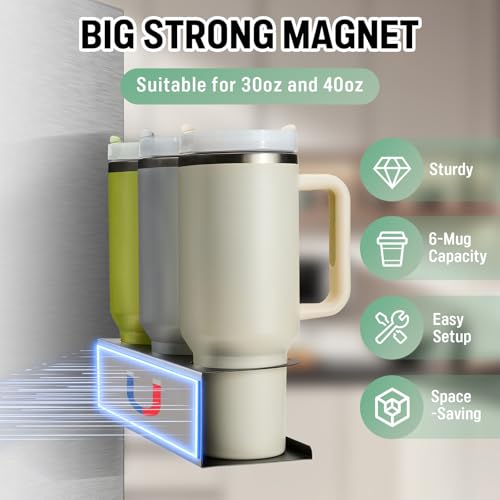 2 Pack Magnetic Stanley Cup Holder for Fridge, Water Bottle Organizer for Tumbler with Double Sided Tape Hold Stanley Cup Accessories for Kitchen Cabinet Wall