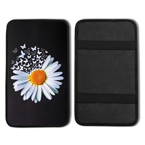 Daisy Butterfly Vehicle Center Console Armrest Cover Pad,Daisy Car Accessories Soft Middle Console Cushion Pad,Auto Arm Rest Mat Decor Daisys Gifts for Women Men Dad for Most Vehicle SUV Truck - color: Daisy Butterfly