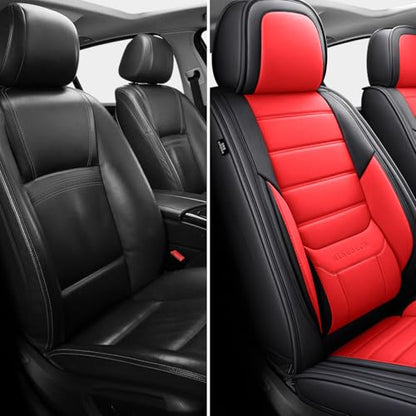 MINGBRON Front Car Seat Covers, Leather Car Seat Covers, Fit for Most Cars SUV and Most Sedan Red - color: Black Red, size: Front Pair