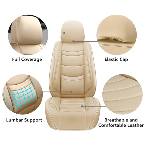 Leather Car Seat Covers Full Set,Universal Fit for Most Cars,SUVs and Sedans,Waterproof Luxury Leatherette Cushions, 5 Seats Protectors (Beige, Front Pair-2 Seats(Driver and Passenger)) - color: Beige, size: Front Pair-2 seats(driver and passenger)