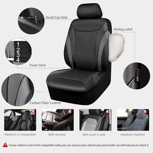 CAR PASS Premium Carbon Fiber Leather Car Seat Covers Full Set and Waterproof Car Floor Mats,Airbag Compatible,Automotive Interior Covers for Sedans,Trucks,Vans,SUV with Car Carpet Mats(Black) - color: Pure Black
