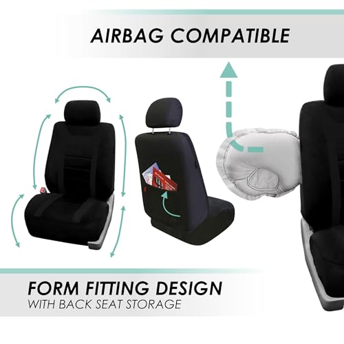 FH Group Car Seat Covers Quilted Flat Cloth Seat Covers Front Set with Gift - Universal Fit for Trucks, SUVs, and Vans (Black) FB070115