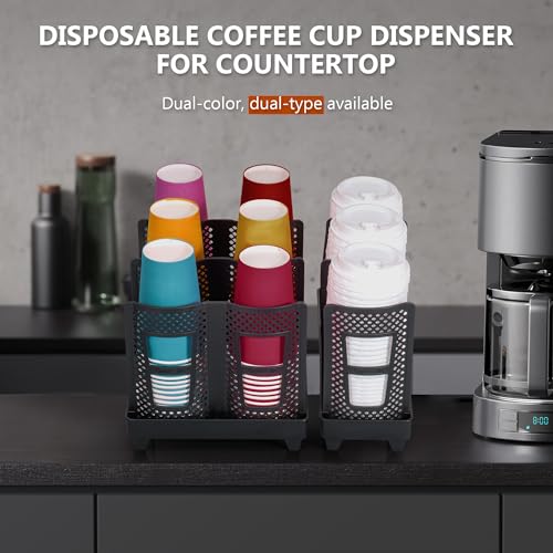 Paper Cup and Lid Holder, Disposable Coffee Cup Dispenser, 3-Slot Upright Paper Cup Dispenser for Coffee Stations, Kitchens, Bars, Restaurants, Lounges (Black) - color: Black 1, size: Large