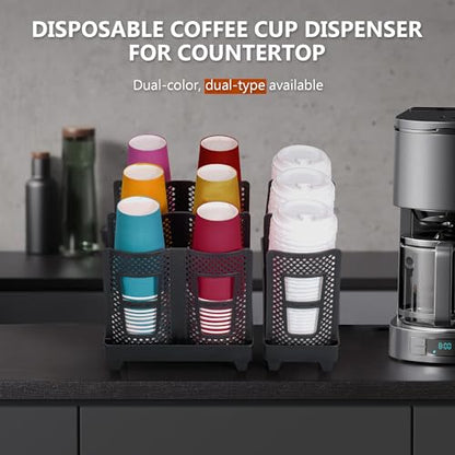 Paper Cup and Lid Holder, Disposable Coffee Cup Dispenser, 3-Slot Upright Paper Cup Dispenser for Coffee Stations, Kitchens, Bars, Restaurants, Lounges (Black) - color: Black 1, size: Large