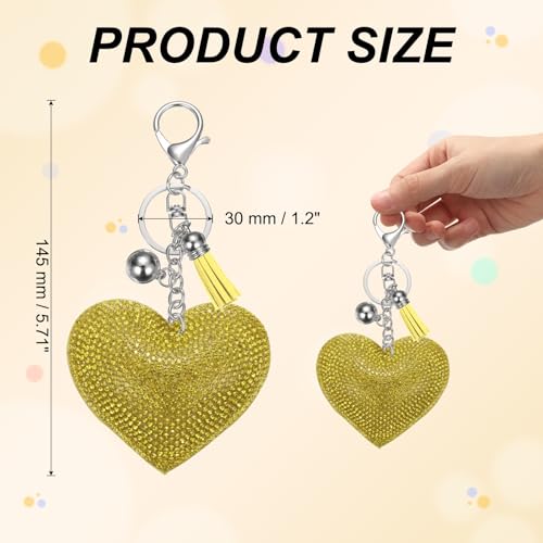 PATIKIL Rhinestone Keychains for Women, Cute Bling Heart Shape Purse Charm for Bag Handbags Car Keys - color: White-yellow