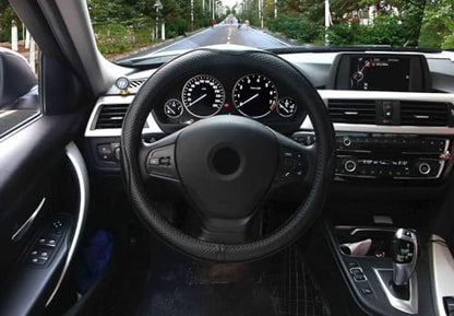 Valleycomfy Steering Wheel Covers Universal 15 inch - Genuine Leather, Breathable, Anti Slip & Odor Free (Black with Black Lines, M(14" 1/2-15" 1/4)) - color: Black with Black Lines, size: M(14"1/2-15"1/4)