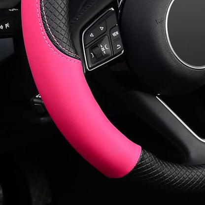 LABBYWAY Steering Wheel Cover, Universal Fit 15 Inch Microfiber Leather Car Wheel Protector, Anti-Slip, Pink - color: black&rose red
